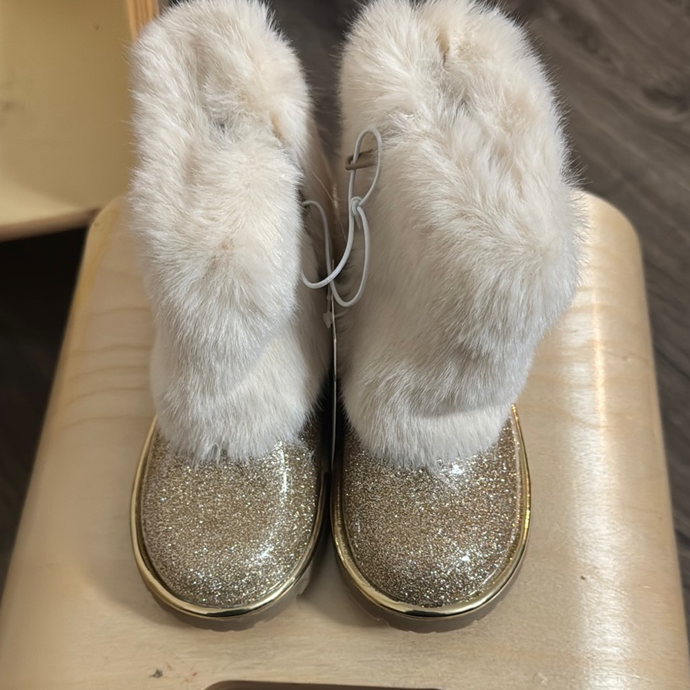 Glittery Gold and White Fur Boots